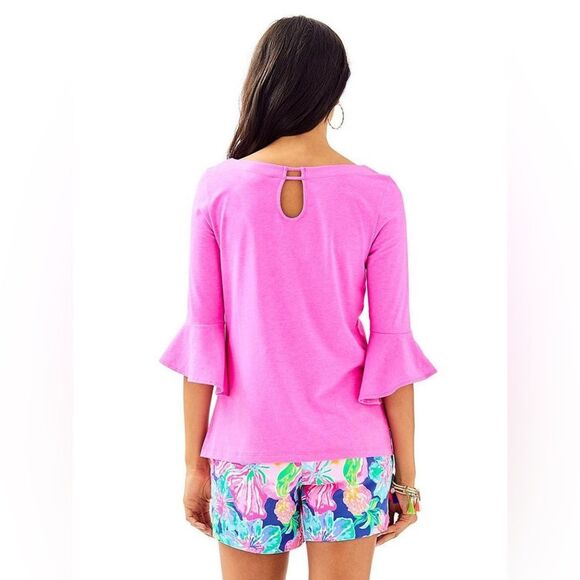 Lily Pulitzer Fontaine Vibrant Pink Ruffle Sleeve Top XS - Picture 2 of 10